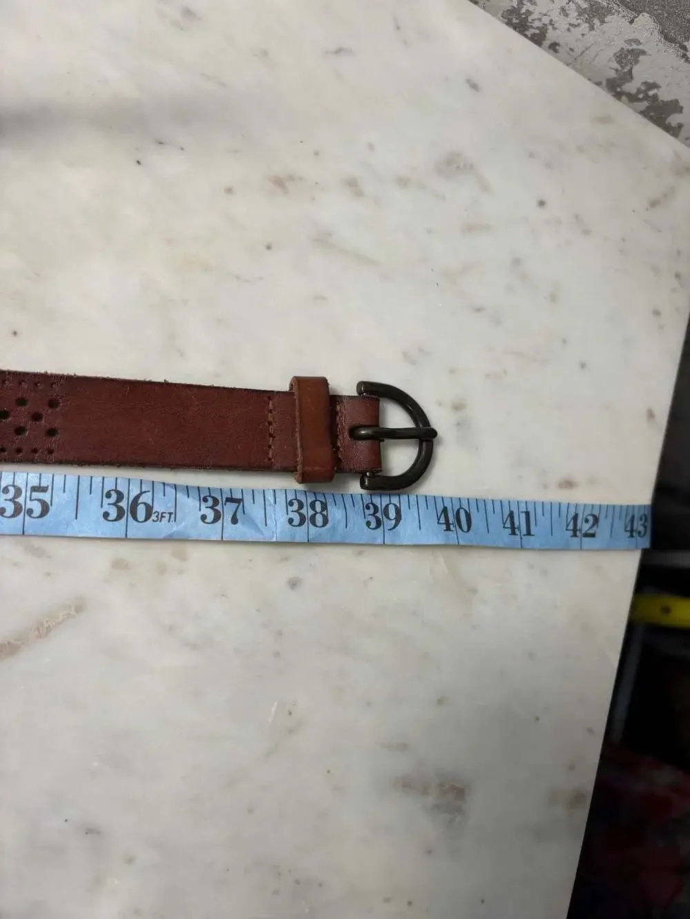 Brown Leather Perforated Hollow Out Single Pin Buckle Adjustable Belt